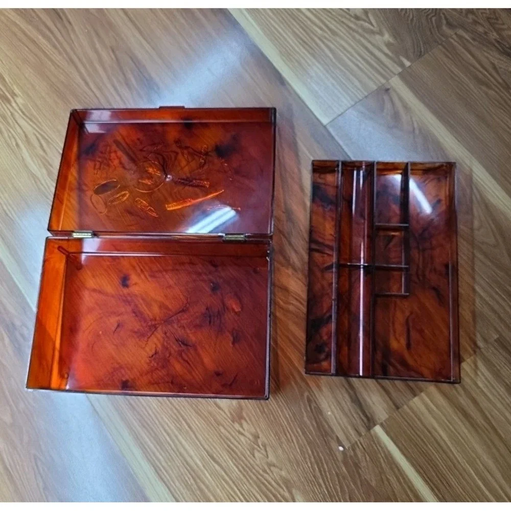 Vintage‎ 1960s Amber Lucite Make-up Dresser Bureau Box